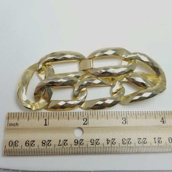 Vintage Chunky Gold Tone Chain Bracelet, Retro 80s Style Links, Estate - Picture 4 of 5
